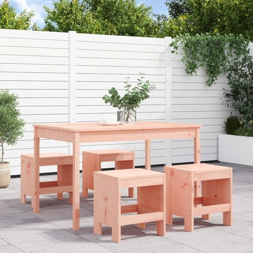 Tonture 5-TLG. Garten-Essgruppe aus massivem Douglasienholz, unbehandelt, 121x82,5x76 cm Tisch, für Terrasse Balkon, Robustes Patio Möbel Set, langlebiges Exterior Seating