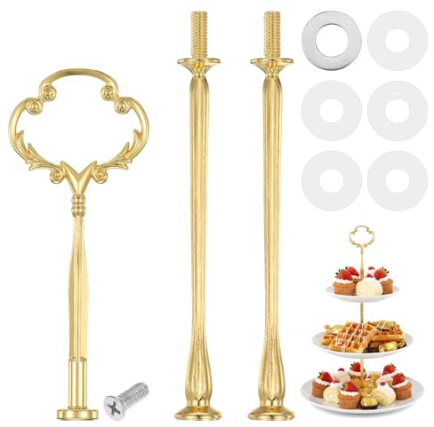 Josojoou Gold Cake Stand - 3-Tier Tiered Tray Hardware Kit for Wedding, Party & Events - Heavy Duty Handle & Plate Holder for Cupcake, Dessert, Flower display（Plate not included）