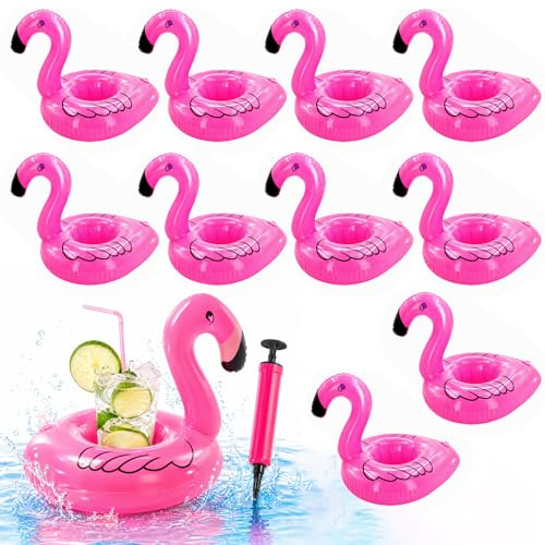 10 Stück Aufblasbare Getränkehalter mit 1 Luftpumpe, Getränkehalter für Pool Aufblasbare Getränkehalter für Schwimmbecken Flamingo Geburtstagsgeschenk für Badespielzeug Familie Pool Party Beachparty