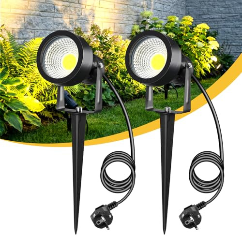 LetGlin 7W Spot LED Extérieur avec Piquet, 700lm Ultra-Lumineux Lampe Jardin, IP65 Lumiere Exterieur, 3000K Lumiere pour Murs, Terrasses, Arbres et Allées, 2 Pièc
