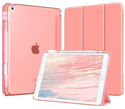MoKo for iPad 9th/8th/7th Generation Case 10.2-Inch 2021/2020/2019 | with Pencil Holder, Slim Light Trifold Smart Protective Cover for iPad 10.2 with Hard PC Translucent Back Shell, Conch Pink