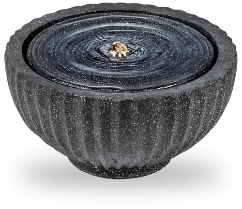 COSTWAY Fuente de Agua Decorativa, Fuente Jardín Exterior Redonda de Resina con Iluminación LED, Flujo de Agua Ajustable y Bomba, para Jardín, Patio, Terraza, Porche, 45 x 23,5 cm