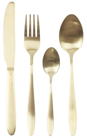 Home Deco Factory KA2862 Ménagère - Couteaux, Fourchettes, Cuillères, Métal acier inoxydable, Doré, 16 couverts