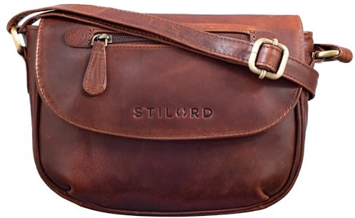 STILORD 'Tamara' Kleine Handtasche Damen Leder Braun Umhängetasche Vintage für Frauen zum Ausgehen Abendtasche Partytasche Elegante Echtleder Tasche, Farbe:porto - cognac
