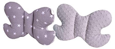 Medi Partners KOPFKISSEN Kinder Nacken Nackenstütze 100% Baumwolle/Minky Baby Nackenhörnchen für auto Kinderwagen autofahrt reisen Schlaf Hals kissen Schlummerrolle (Sternen mit grauen Minky)
