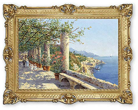 Lnxp Wunderschönes Gemälde 90x70 cm Künstler; A. Brandeis ´Terrassen am Golf von Amalfi ´Bild Bilder Barock Rahmen Antik Repro Renaissance 58B