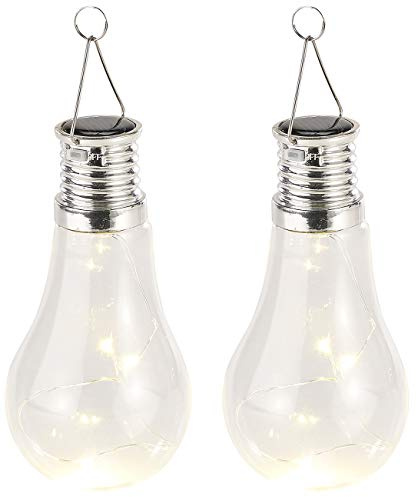 Lunartec Glühbirne-Solarlampen: 2er-Set Solar-LED-Lampe in Glühbirnen-Form, 3 warmweiße LEDs, 2 lm (Deko-Glühbirne Solar, Birnen Garten, Mini)
