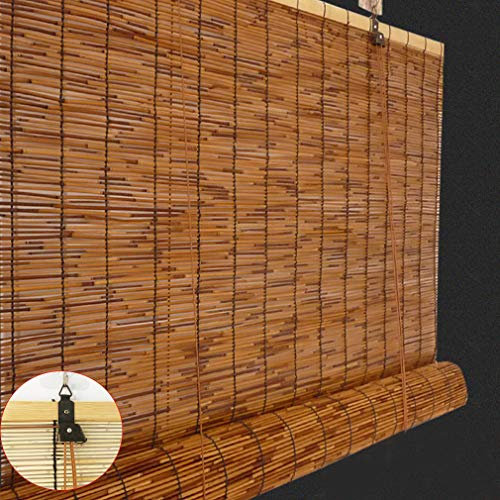KDDEON Rétro Carbonisation Rideau de Roseau Pare-Soleil, Store en Bambou Enrouleur, Rideau de Paille, pour Extérieur/Patio, Personnalisable (150x230cm/59x91in)