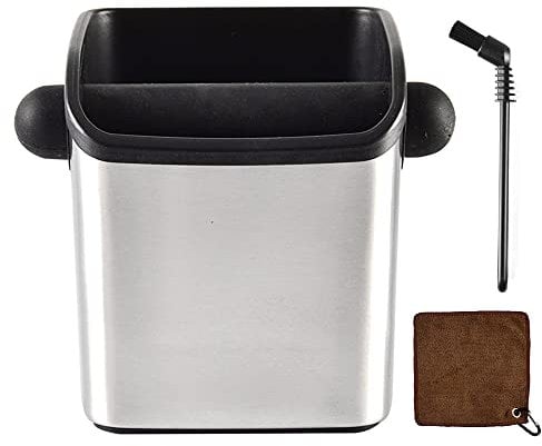 CAFEMASY Espresso Grounds Knock Box - Small Durable Stainless Steel With Removable Bar and Brush