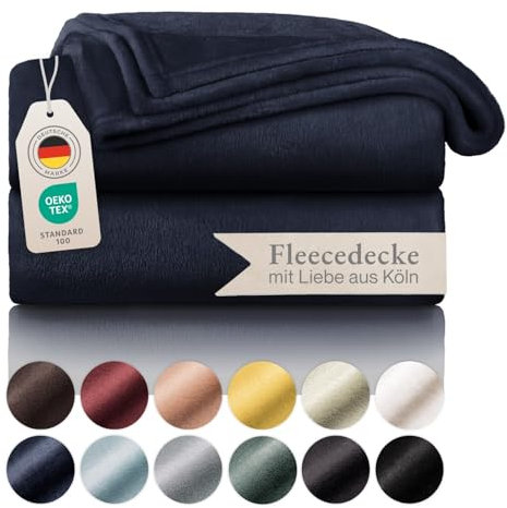 Blumtal Kuscheldecke flauschig - Oeko-TEX zertifizierte Fleecedecke 130x150 cm - Wohndecke 130x150 cm - Decke Couch als Wohn- & Kuscheldecke - Flauschdecke - Kuscheldecke Sofa- Decke Blau 130x150