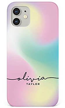 Tirita Personalised Phone Case for iPhone 12 Mini – Hard Case or Cover With Custom Name or Initials – Cute Personalised Gift for Women or Girls [18. Marble Holographic Pastel]