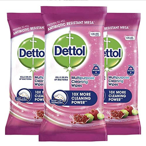 Dettol Pomegranate Lime Multi-Surface Cleaning Wipes 315 Total (3 Packs Of 105)