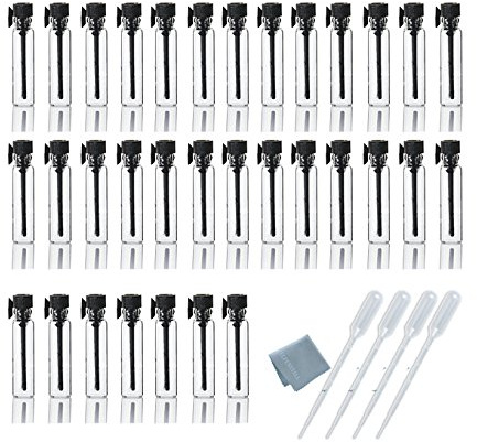 Elfensatll Lot de 100 fioles vides en verre transparent de 1 ml avec pipettes compte-gouttes de 0,5 ml pour huiles essentielles, aromathérapie, parfum, bricolage liquide