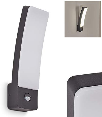 LED Außenwandleuchte Maseru, Außenlampe aus Metall in Anthrazit u. weißen Kunststoff, Wandlampe m. Bewegungsmelder u. Timer, Erfassungswinkel 120°, Reichweite 0-9 Meter, 1 x LED 18 Watt