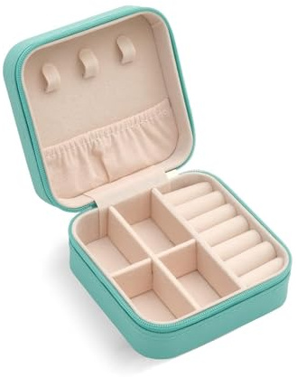 TRODANCE Mini Jewelry Travel Case, Small Portable Jewellry Organizer Box Portable Display Storage Box for Rings Earrings Necklaces, Gifts for Girl, Women, Wedding, Birthday, Mom, Mother's Day (Blue)
