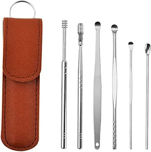 Magnesis Innovative Spring Earwax Cleaner Tool Set - Spiral Design Stainless Steel Ear Picks, Easy to Use, Ear Wax Removal Kit with Storage Box and Cleaning Brush (Brown)