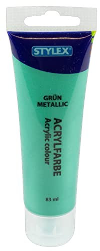 Stylex 28769 - Pintura acrílica verde metalizada, tubo de 83 ml, pintura mate a base de agua, para pintar y manualidades, para muchas superficies, altamente pigmentada y resistente al agua