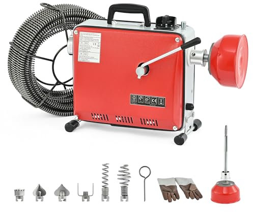 ZELCAN 400W Desatascador Eléctrico de Tuberías 400r/min Máquina de Limpieza de Desagües Electrico con Espirales Máquina de Limpieza para Tubos 20mm a 100mm