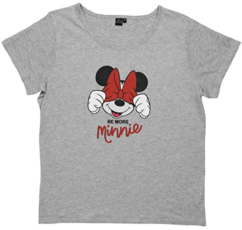 Disney Mickey Mouse T-Shirt für Damen - Be More Minnie Oberteil Frauen Shirt Top Grau
