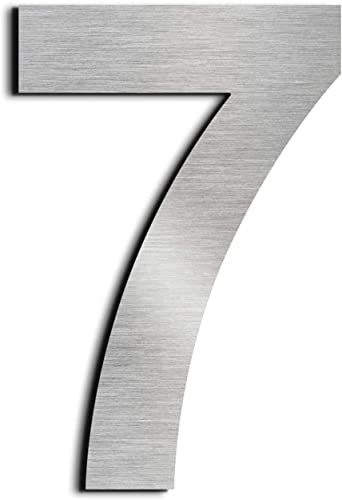 Hausnummer aus Edelstahl 304 - Gebürsteter Edelstahl Silber Finish - Moderner Schwimmendes Aussehen und Einfache Installation - inkl. Montagematerial - Schriftart Arial - Höhe 20cm - Ziffer 7