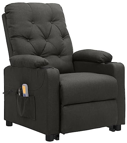 vidaXL Massagesessel, Elektrischer Sessel mit Aufstehhilfe, Relaxsessel mit Liegefunktion Vibrationsfunktion, Fernsehsessel Aufstehsessel Verstellbar, Dunkelgrau Stoff
