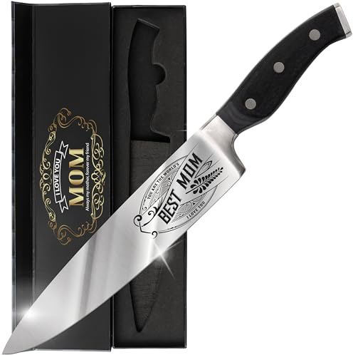 CUTLINX Birthday Gift “Best MOM” - Premium Chef Knife Gift - 8in/20cm Stainless Carbon Steel Kitchen Knive w/Pakka Wood Handle - Mother's Day, Christmas, Anniversary, Housewarming, Holiday Gifts