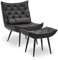 M MCombo Sessel mit Hocker, moderner Relaxsessel mit Taillenkissen für Wohnzimmer, Retro Vintage Lesesessel Loungesessel Stuhl Polstersessel, Kunstleder,4778 (Dunkelgrau)