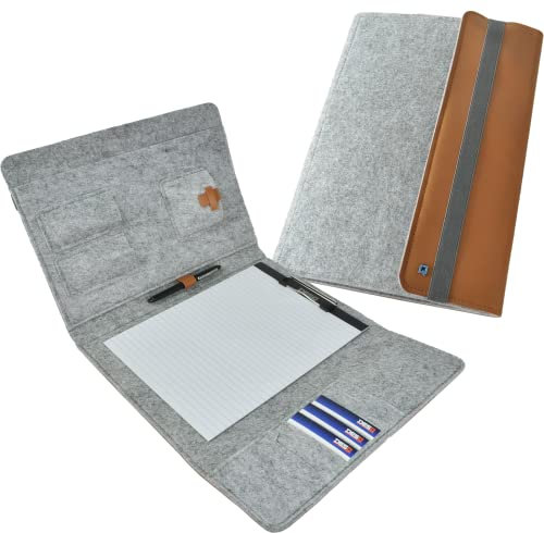 DESQ® A4-Schreibmappe - Klemmbrett, Filz, Einsteckfäch für Dokumenten, 6 Kartenfächer, 4 Taschen für Utensilien oder Ohrhörer, Grau, Dutch Design