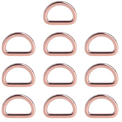 Jenngaoo Metal D Shape Rings, 10Pcs 3mm Extra Thick Zinc Alloy D Ring Semi-Circular D Ring Buckle Strap for Keychains Belts Hardware Bags Ring DIY (Rose Gold)