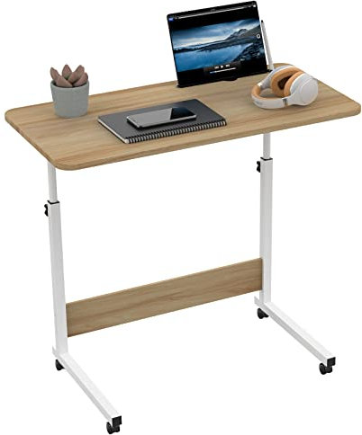 Lvhecforhm Table de Lit Roulante, Table pour Ordinateur Portable Réglable en Hauteur, Bureau Debout Mobile 80x40cm Computer, D'ordinateur Mobile, Portable Marron