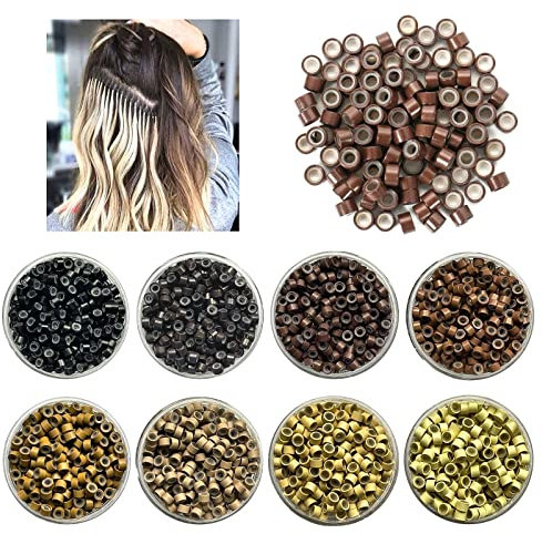 5mm Silicone Lined Micro Rings Micro Beads Links Nano Beads For I Tip Stick Tip Hair Extensions (100, Dark Beige #7)