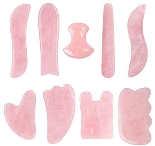 9 Stück Rosenquarz Gouache Schaber Gua Sha Massagewerkzeug Gua Sha Naturstein Naturjade,NR.18