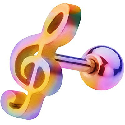 Taffstyle Piercing Stecker Notenschlüssel Ohr Cartilage Tragus Helix Ohrpiercing Knorpel Barbell Stab mit Kugel Rainbow