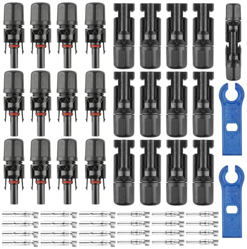 MXTIMWAN 12 Pares Conector Solar Fotovoltaico, Conectores Para Paneles Solares con 2 Llaves, Macho/Hembra Conector, Conector de Panel Solar para Sistema Fotovoltaico