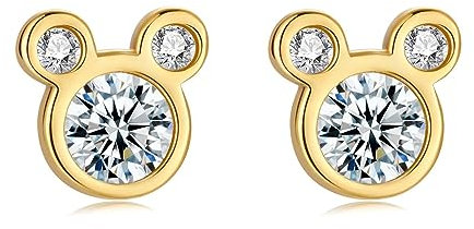 Silber Ohrringe für damen 925 Mickey Mouse Design, verziert mit funkelnden Zirkonen. Ohrstecker aus Silber 925 für Damen oder 18K Gold, ideal als Geschenk zum Muttertag... Ohrringe (Vergoldung)