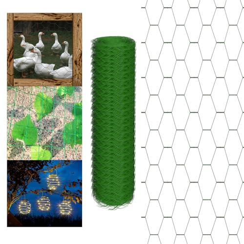 0.5m x 25m Hühner Maschendraht Rolle Hexagonal PVC Garten Zaun Tier Barriere Stärke 0.7mm, 25mm Löcher Drahtgeflügel Netz für Tiere, Fenster Guards, Garten