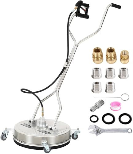 GCCSG 18 Inch Pressure Washer Surface Cleaner, Stainless Steel,with 4 Spinner Wheels, Dual High Pressure Spray Guns, Replacement Adapters, Surface Cleaner for Pressure Washer, Runway, Mall, Patio