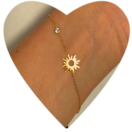 NataschaWoge® 18 K Gold Sonne minimalistisch Armband zierliches kleines Sun Hollow Boho Geschenk für Sie spiritueller Schmuck Goldschmuck