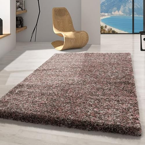 Carpetsale24 Hochflor Teppich 160x230 cm Rosa – Shaggy Langflor, Meliert, Weich & Pflegeleicht, Jute-Rücken – Für Wohnzimmer & große Räume