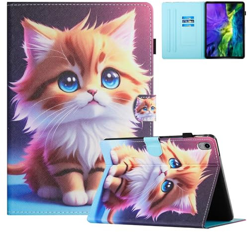 TEDTIKJT Hülle Kompatibel iPad 10th Gen 10.9 2022 Schutzhülle/iPad 11th Gen 11 2025 Tablet Hülle PU Leder Flip Cover Magnet Kartenschlitz Ständer Schutzhülle mit Auto Schlaf/Aufwach, Gelbe Katze