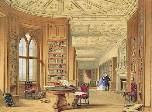 MSTECO Leinwand Bilder Kunstdrucke Abstrakt Poster Berühmtes Gemälde die Bibliothek Windsor Castle von Baker Pyne für Wohnzimmer 60x90cm