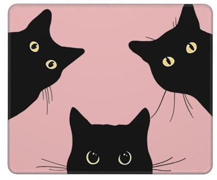 Funny Cat Mouse Pad Square Cute Mouse Pads for Wireless Mouse Small Office Computer Mousepad for Desk Laptop with Non-Slip Rubber Base Mouse Mat, 7.9×9.5 in, 3 Cats (Pink)