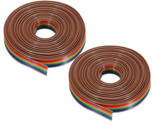 sourcing map 2 Pcs 8 Pin Flat Rainbow Ribbon Cable 9.84FT 1.27mm Pitch Breadboard Jumper Wires for Electronic Projects