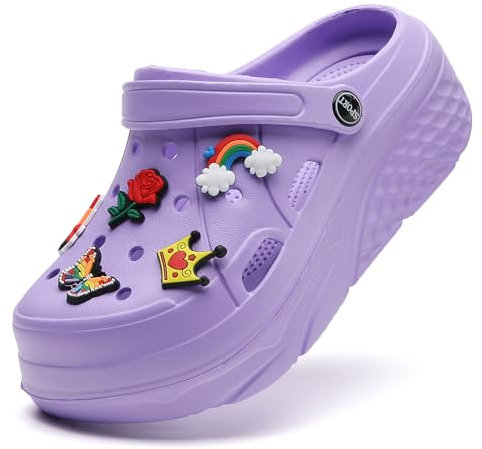 SECHRITE Platform - Zoccoli da donna, infradito per il tempo libero e abbigliamento sportivo, zoccoli sanitari con ciondoli a cuneo, taglia 36-41 EU, Viola Rossetto, 38 EU