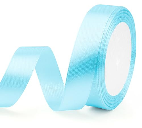 Geschenkband Blau Satinband Hellblau 20mm, 23m Schleifenband für Hochzeit Deko Geschenkverpackung Satinbänder für Geburtstag Festival Bänder Gurtbänder Bunte Bänder Seidenbänder Weihnachtsgeschenke