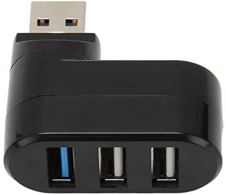 90 Degree Rotatable USB Hub, 5Gbps Lightweight USB 2.0 Hub Supports Hot Swap for Desktop PC (Black)