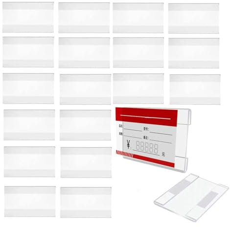 Acrylic 20 Pezzi porta etichette in acrilico, 8 x 5 cm Porta Etichette Adesive Trasparenti, porta etichette, per supermercato, libreria, scuola