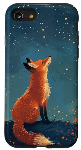 Hülle für iPhone SE (2020) / 7 / 8 Fuchs Waldbewohner Fuchsliebhaber Tiere Sterne Nacht