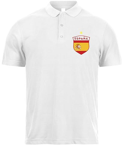 lepni.me Polo de Fútbol de España para Hombre con Tu Nombre y Número | Bandera Española Insignia, Camiseta Personalizada | Campeonato de Europa 2024 (L Blanco Sin impresión)