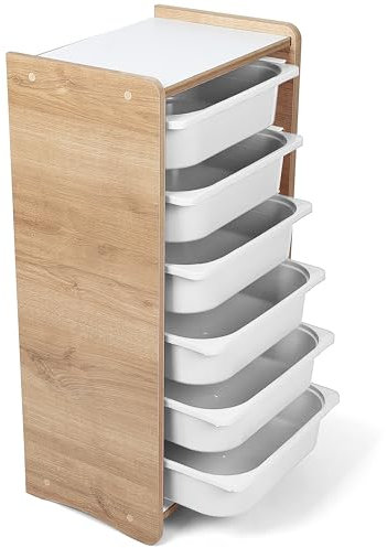 IndustriaL Living Armoire pour enfant avec 6 tiroirs de rangement blancs - Meuble à jouets - Meuble de rangement - Armoire pour chambre d'enfant - Bibliothèque - Bois - Noyer
